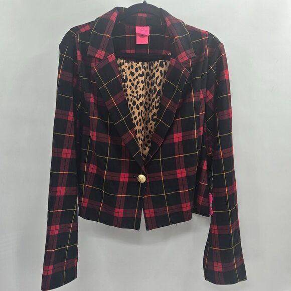 Betsey Johnson X Torrid Black Red Plaid Animal Print Bolero Blazer Size 4/4x/26 - Picture 1 of 12